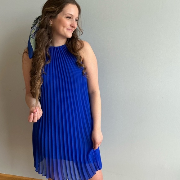 Vibrant Blue Pleated Dress - Picture 1 of 7